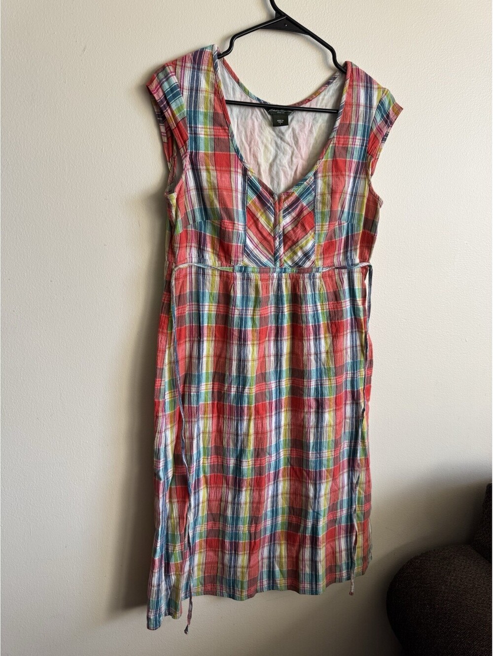 Eddie Bauer Women Plaid Cotton Empire Waist Dress Sleeveless Multi-Color Size 6